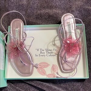 Aquazzura Pink Sandals with Floral Embellishment